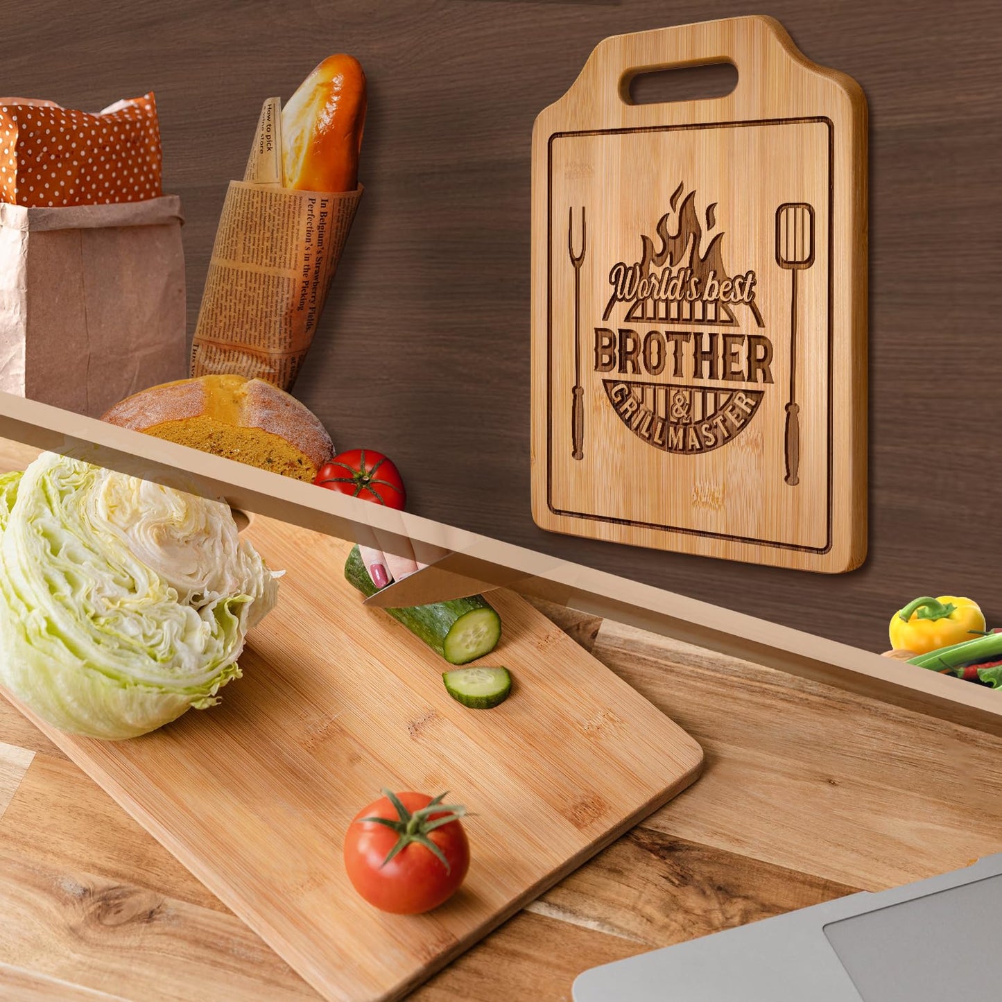 AceThrills Gifts for Brother Birthday Gifts Adult, Brother Gift from Sister for Fathers Day Gift - Engraved Cutting Board 12.3"L × 8.7"W × 0.4"Th