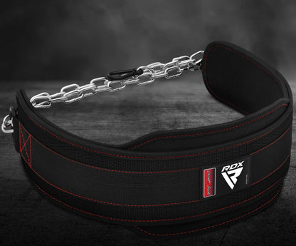 RDX Dip Belt for Weight Lifting, Heavy Duty 36 Inch Adjustable Steel Chain, Dipping Belt Chin Pull Ups Gym Training Bodybuilding Powerlifting Fitness Workout, 6” Padded Neoprene Back Support Men Women