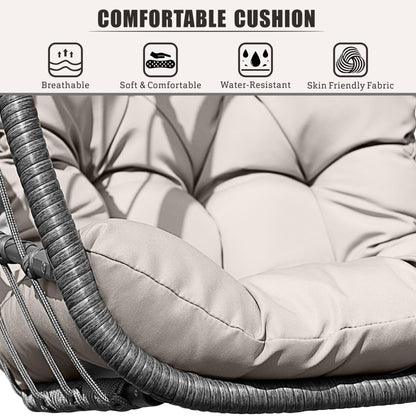 HWB Hanging Egg Chair with Stand, Patio Wicker Hammock Egg Swing Chair with Cushion for Bedroom Garden Indoor Outdoor (Beige)