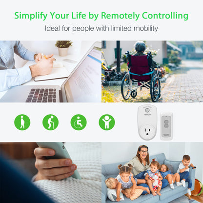 Remote Control Outlet, TESSAN Wireless Electrical Plug Switch for Lights, Lamps, Fans, 100ft RF Range, 1200W (1 Remote + 1 Outlet)