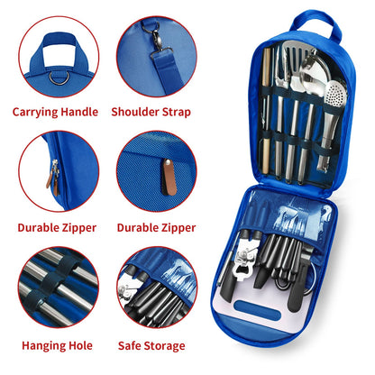 Portable Camping Kitchen Utensil Set-27 Piece Cookware Kit, Stainless Steel Outdoor Cooking and Grilling Utensil Organizer Travel Set Perfect for Travel, Picnics, RVs, Camping, BBQs, Parties and More