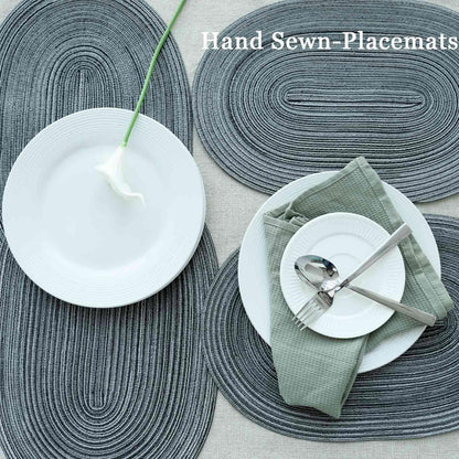 Noctiflorous Oval Braided Placemats Set of 4 Woven 12x18 Inch Non Slip Washable Heat Resistant Place Mats Tablemats for Dining Kitchen Party Daily Table Decor Dinner Mats (Black Gray, 4)