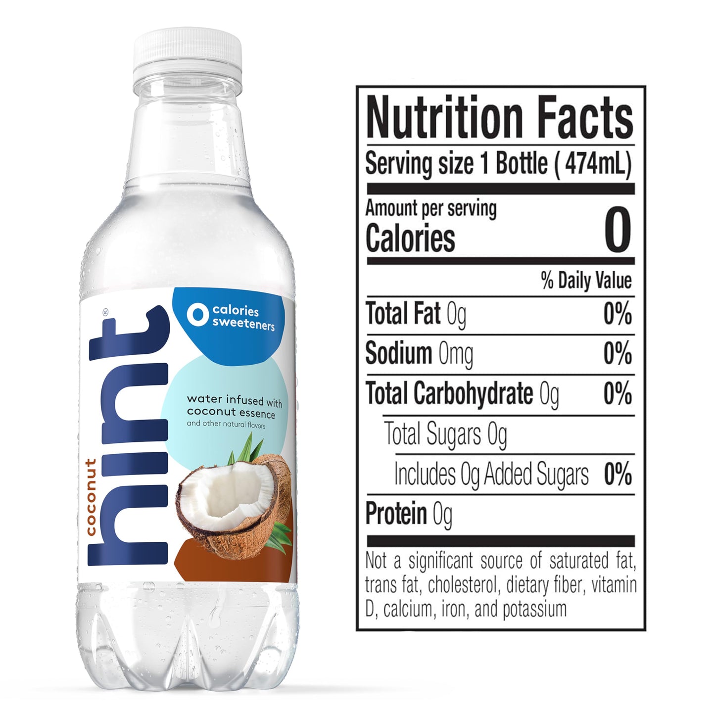 Hint Fruit-Infused Bottled Water, Coconut - Sugar Free Flavored Water with Zero Calories, Naturally Flavored, and No Artificial Sweeteners - 16 Fl Oz (Pack of 12)