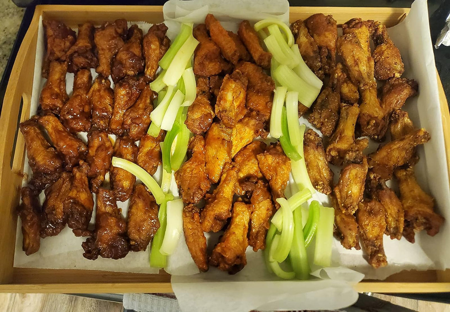 PAFREWOG Bamboo Serving Trays Charcuterie Platter 16.5"x11.8"（42x30cm with Handle, Set Includes 1xHexagon 12.5"(32cm)+1xSquare 7.8"(20cm)+1xSquare 5.9"(15cm) Small Plates for Family Dinner