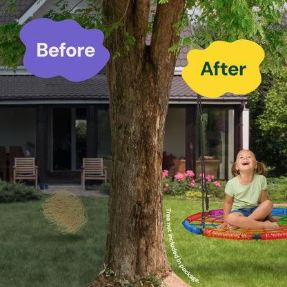 PLAYVIBE Spider Web Tree Swing - 40 in Multicolor Saucer Swing - 440 lb Capacity with Hanging Straps & Carabiners - Weather-Resistant Outdoor Play for Kids & Toddlers - Fits Trees, Playsets & Gyms