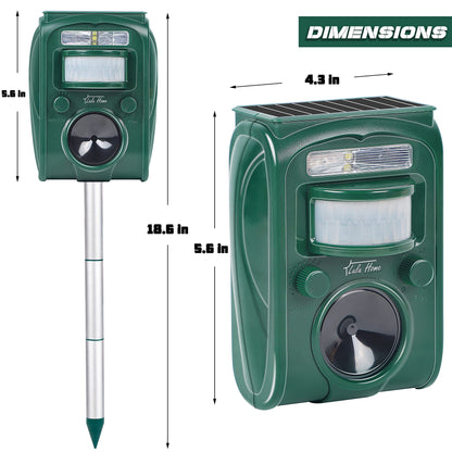 Lulu Home 2 Packs Ultrasonic Animal Repeller, Weatherproof Solar Powered Rodent Repeller with Motion Activated Flashing LED Light, Repel Dogs, Cat, Squirrels, Raccoon, Rabbit, Fox & More