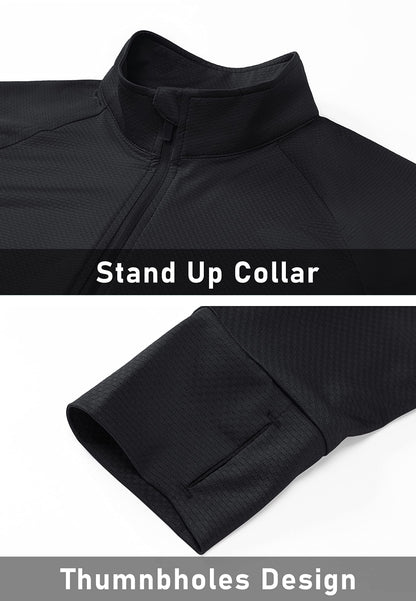 MAGCOMSEN Women's UPF 50+ Lightweight Athletic Jacket Sun Protection Full Zip Long Sleeve Shirts Hiking Outdoor Pockets Black L