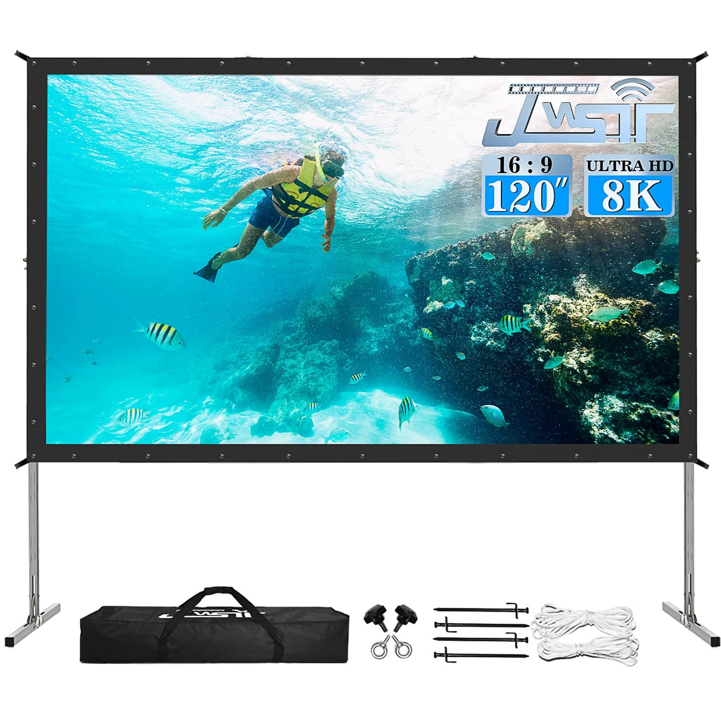 Projector Screen Outdoor,JWSIT 120 inch Outdoor Movie Screen-Upgraded 3 Layers PVC 16:9 Projector Screen,Portable Video Projection Screen with Carrying Bag for Home Theater Backyard