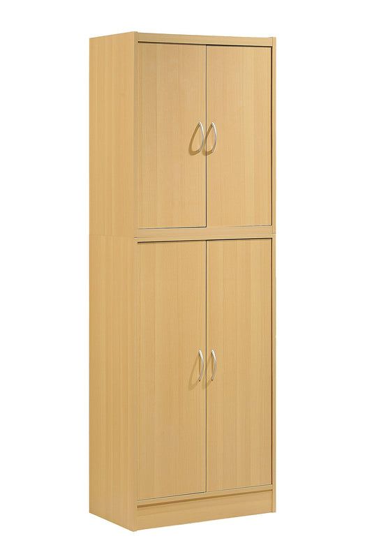 Hodedah 4 Door Kitchen Pantry with Four Shelves, Beech