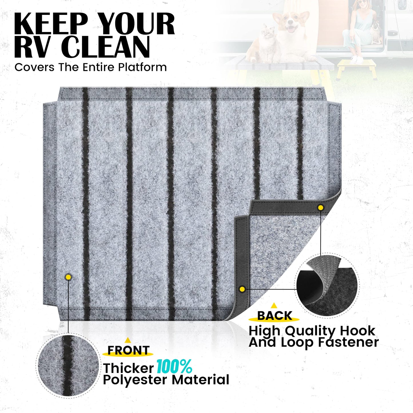 Marudina Large Platform RV Step with Cloth Cover and Anti-Slip Surface, 3-Level Adjustable Height, Light Aluminum Folding Step Stool, Supports Up to 1,000 lb - Ideal for RV and Multi-Use Scenarios