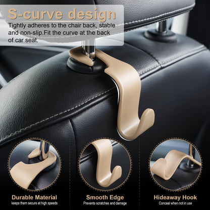 LivTee Car Seat Headrest Hook, Auto Seat Hook Hangers Storage Organizer Interior Accessories for Purse Coats Umbrellas Grocery Bags Handbag, 4-Pack