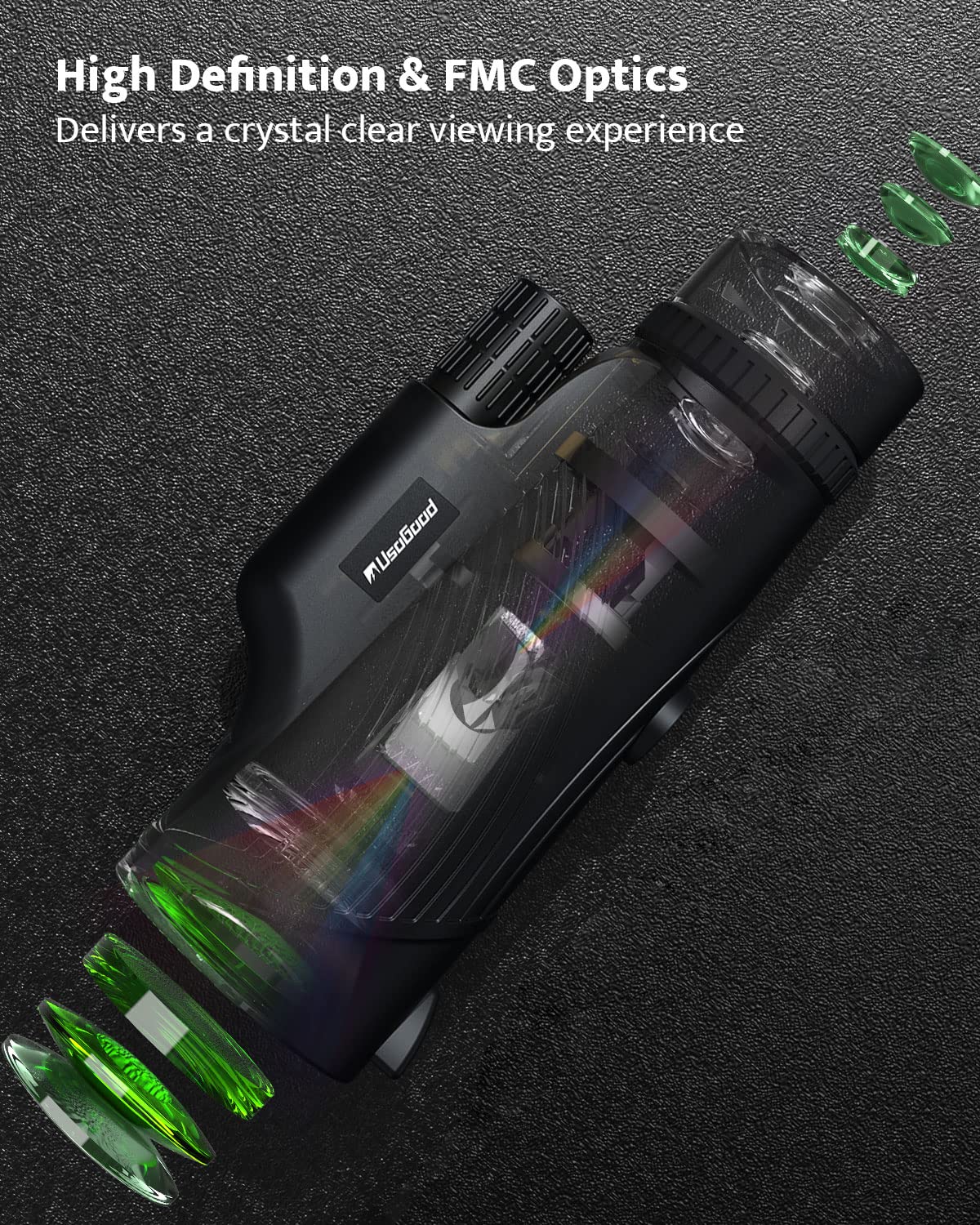 Monocular Telescope, 10x42 Monoculars for Adults, Usogood Compact Portable Waterproof Monocular with Hand Strap, Lightweight Handheld Pocket Telescope for Bird Watching