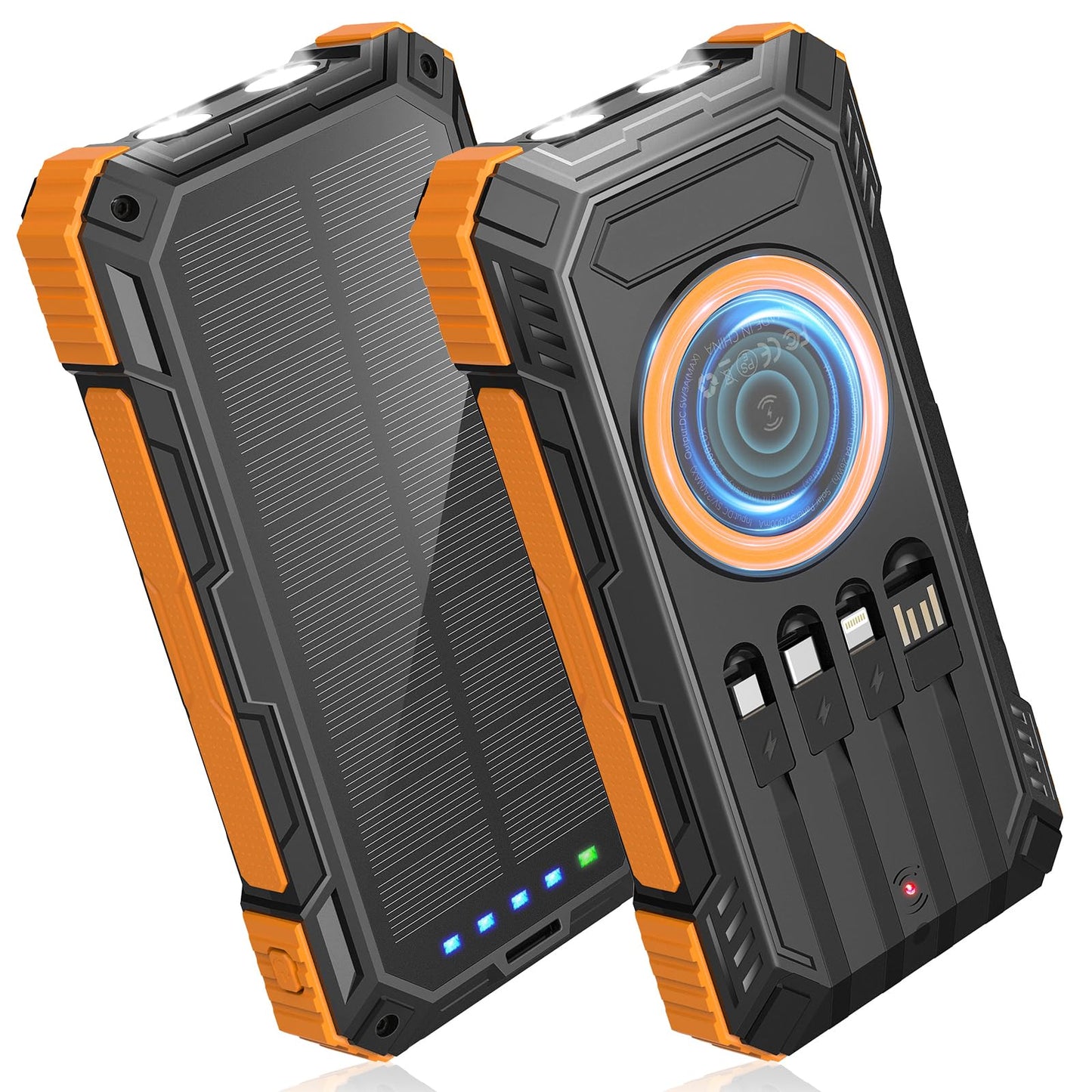 Power Bank Solar Charger,49800mAh Wireless Portable Charger with 4 Built-in Cables,22.5W Fast Charging Battery Pack USB-C in/Output PD+QC3.0 Portable Power Bank for All Cell Phones