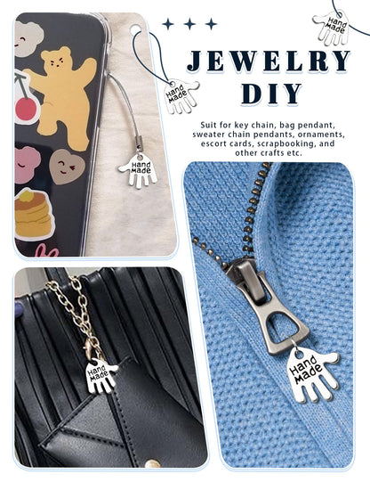 JIALEEY 100PCS Hand Shaped Charms Hand Made Tag Signs Charms Carved Silver Tone for Fashionable Jewelry Making Charms Findings Crafting Sewing