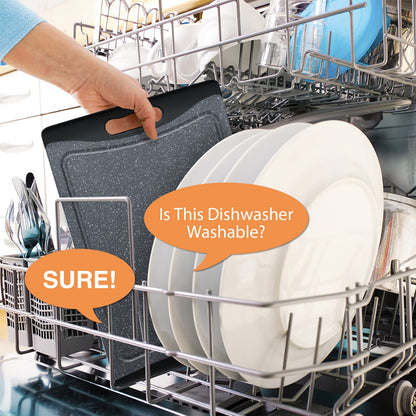 Extra Large Cutting Boards, Plastic Cutting Boards for Kitchen (Set of 3) Cutting Board Set Dishwasher Chopping Board with Juice Grooves Easy-Grip Handles, Dark Grey, Empune