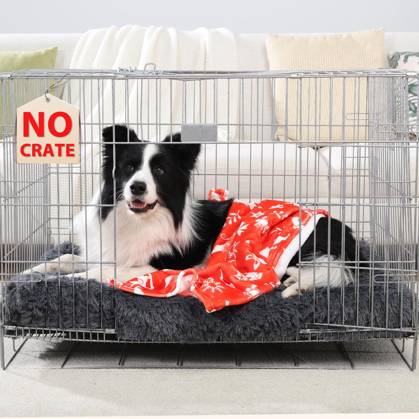 Orthopedic Dog Beds Medium/Large Sized Washable Removable Cover, Plush Dog Bed Waterproof Lining NonSkid Bottom, Crate Foam Pillow Mattress Fluffy Anti Anxiety Pet Pad 35x23 Inch, Dark Grey