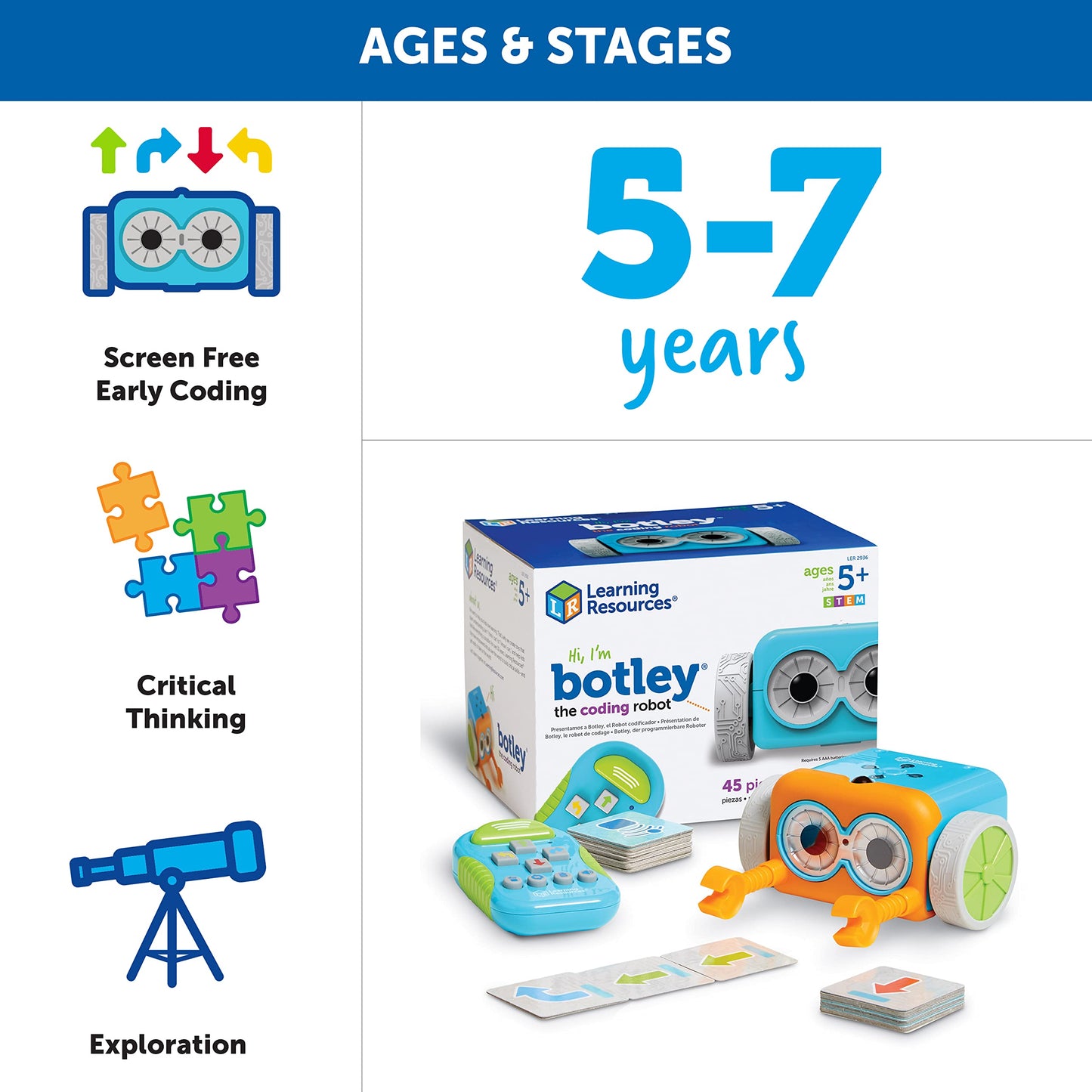 Learning Resources Botley the Coding Robot - Code Games for Boys and Girls, Robotics for Kids, STEM Programming, Scientific Building Toys, Engineering Gift Set