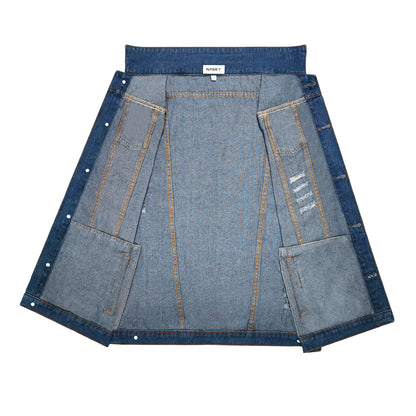 NASKY Men's Fit Retro Ripped Denim Vest Sleeveless Lapel Jean Vest Jacket Waistcoat Top(Small,Dark blue)