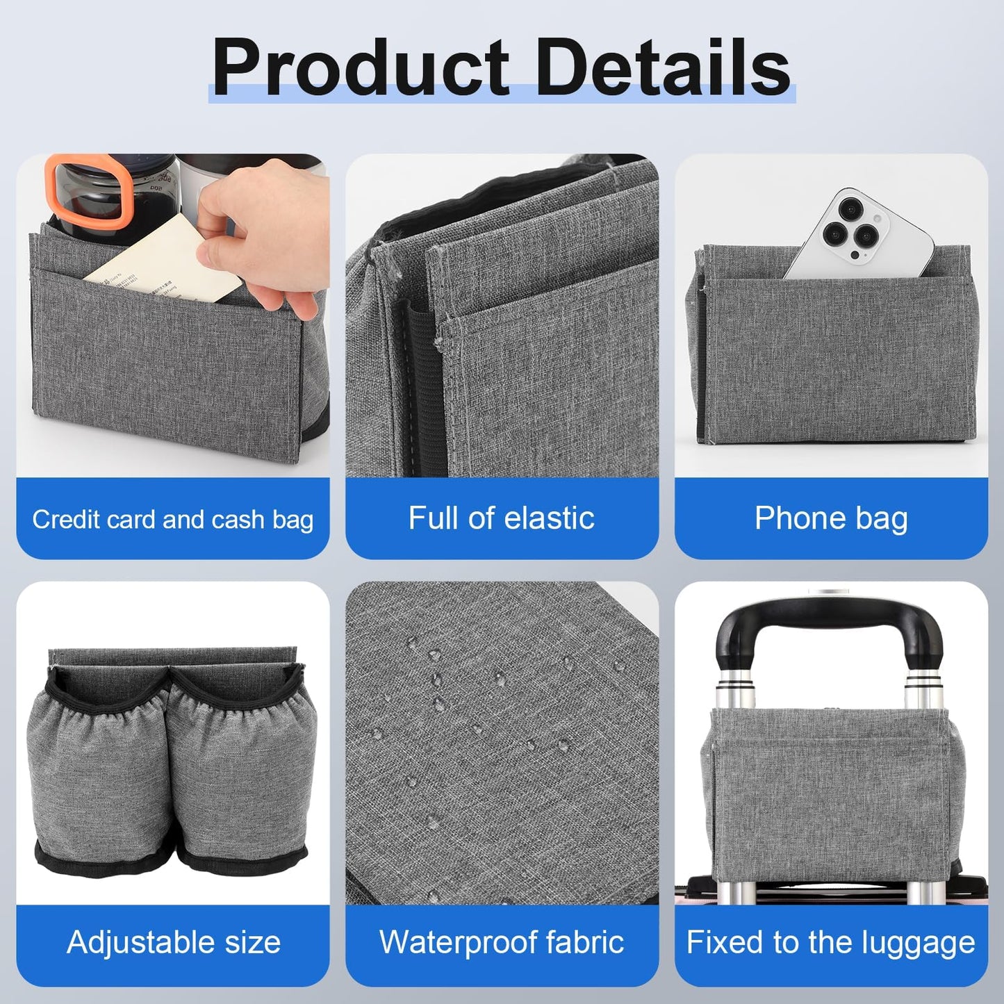 Luggage Cup Holder for Suitcases Free Hands, Travel Accessories, Luggage Cup Caddy Gifts, Beverage Holder, Universal Luggage Accessories for Flight Attendants, Business Travelers, Grey