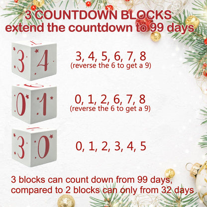 HOMirable Christmas Countdown Blocks Santa Sleigh Advent Calendar 99 Days Christmas Tree Decorations Wooden Farmhouse Rustic Sign Xmas Party Holiday Décor for Home Living Room, Mantel, Tiered Tray