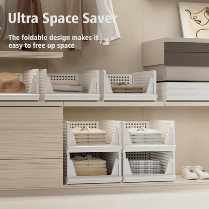 Proarea Stackable Plastic Storage Basket Closet Organizer Bin Foldable Clothes Organizer Storage Drawer Shelf Container for Living Room Bathroom Kitchen Office Laundry Room