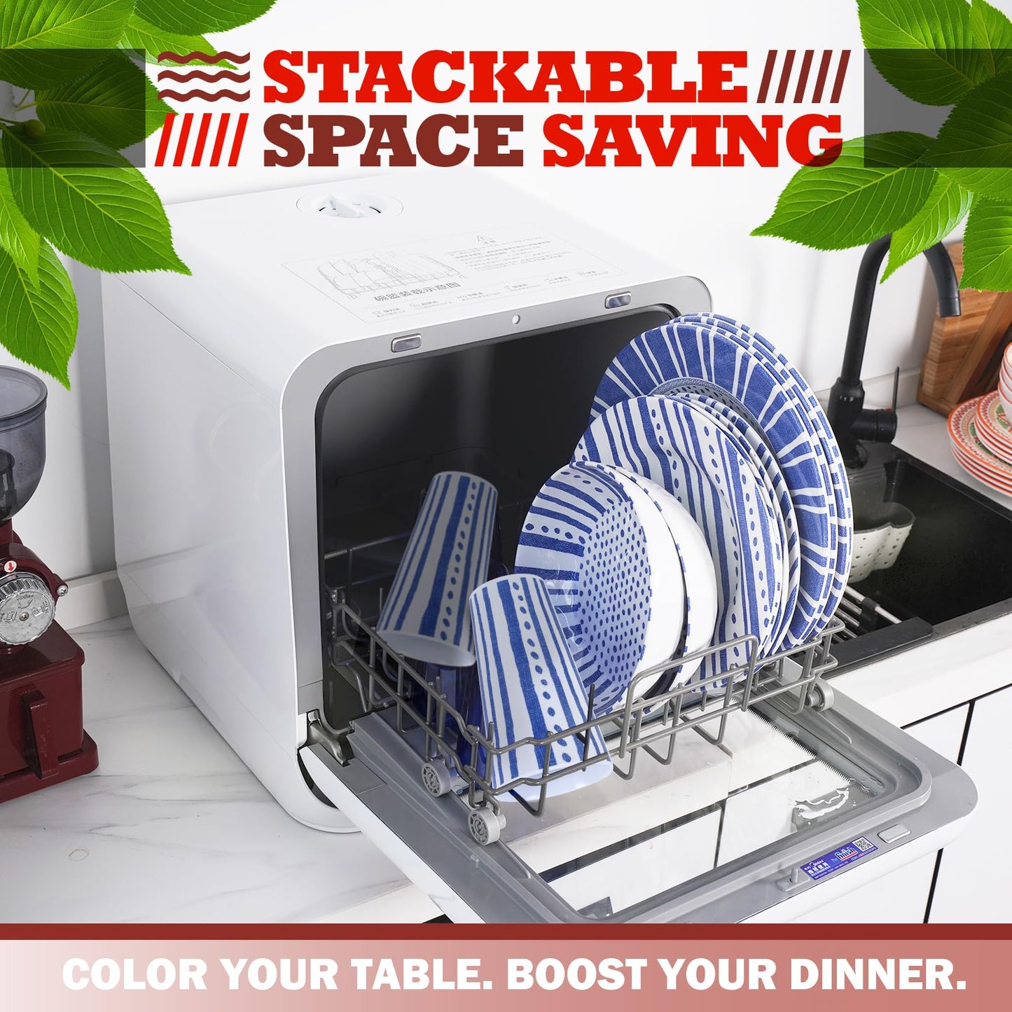 Melamine Dinnerware Set for 4-16 Pcs:Camping Dishes Set with Dinner Plates,Salad Plates,Cups and Bowls.Lightweight and Unbreakable.Indoor and Outdoor Use. flower 10