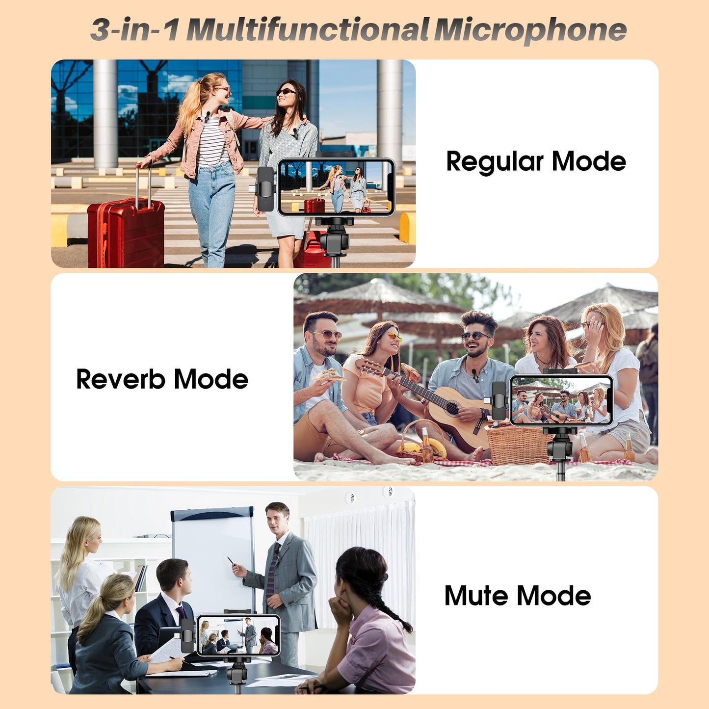 2 in 1 Wireless Lavalier Microphone for iPhone iPad and Android Phone, Plug and Play Laple Mics with Noise Reduction, 65FT Range, Real-Time Sync Microphone for Video Recording, Streaming, Interviews