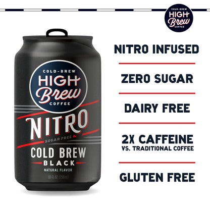 High Brew Coffee, Nitro Black, Cold Brew Coffee, Sugar Free, Dairy Free, 10 Fl Oz, Ready-To-Drink (Pack of 12)