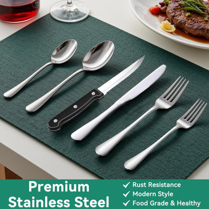 49-Piece Stainless Steel Silverware Set with Cutlery Organizer, Service for 8 with Steak Knives and Kitchen Utensils