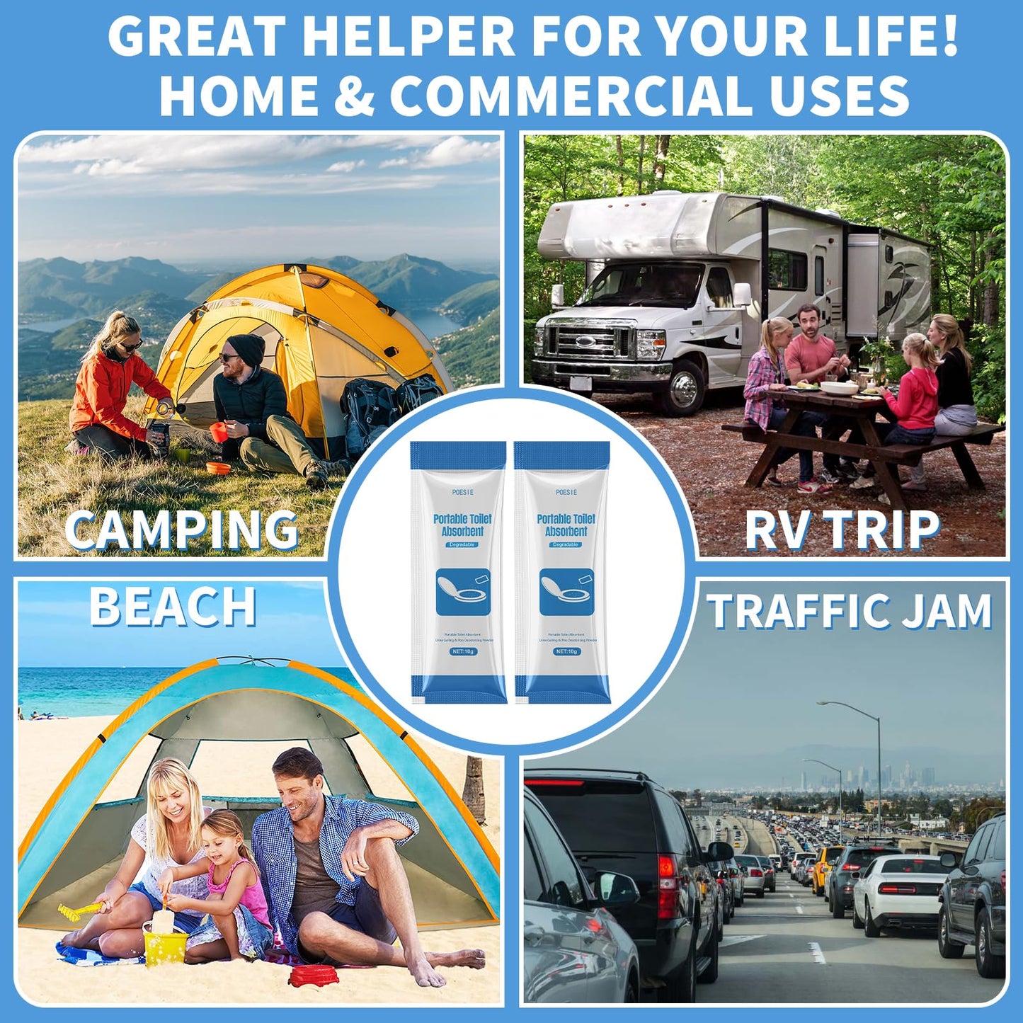 Poesie Liquid Waste Gel for Portable Toilet 25 Packets Porta Potty Degradable Absorbent Gel Poo Urine Powder for Outdoor Recreation Camping Toilet Emergency Toilet Treatment Chemicals