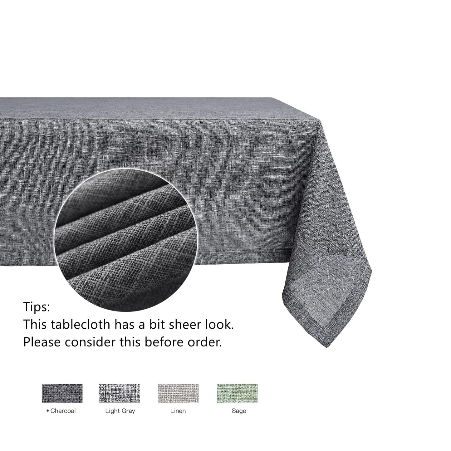 maxmill Flaxy Faux Linen Tablecloth with 2-Tone Slubby Texture Wrinkle Free Anti-Shrink Soft Table Cloth for Kitchen Dining Tabletop for Outdoor and Indoor Use Rectangle 60 x 84 Inch Charcoal