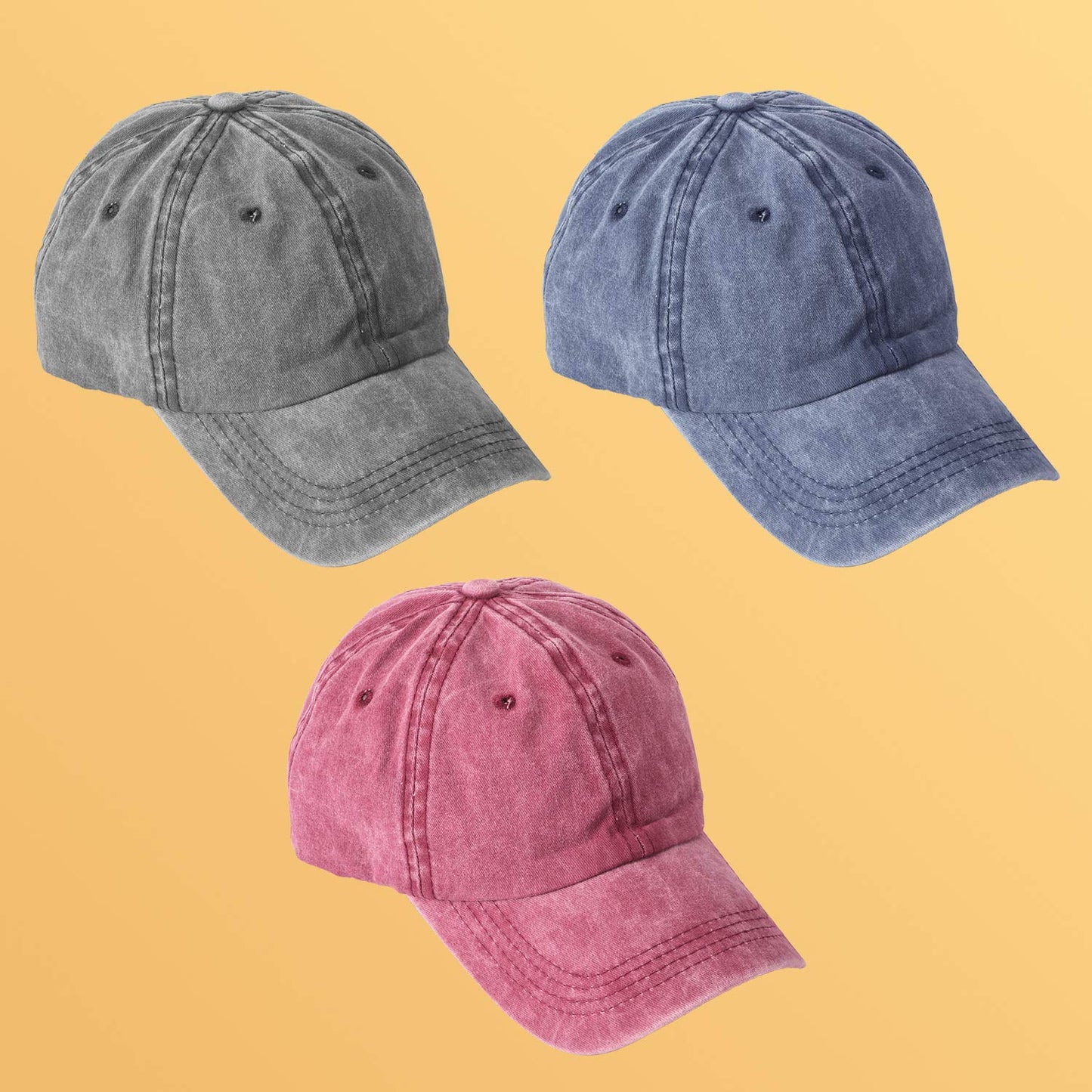 MEINICY 3 Pack Washed Plain Baseball Cap, Retro Adjustable Dad Hats Gift for Men/Women,Unstructured/Cotton