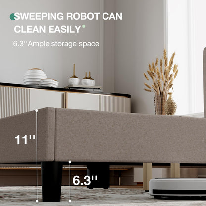 Novilla Full Size Bed Frame with Adjustable Headboard Platform Full Bed Frame with Linen Fabric Upholstered Headboard, No Box Spring Needed, Noise-Free, Wooden Slats Support, Easy Assembly, Beige