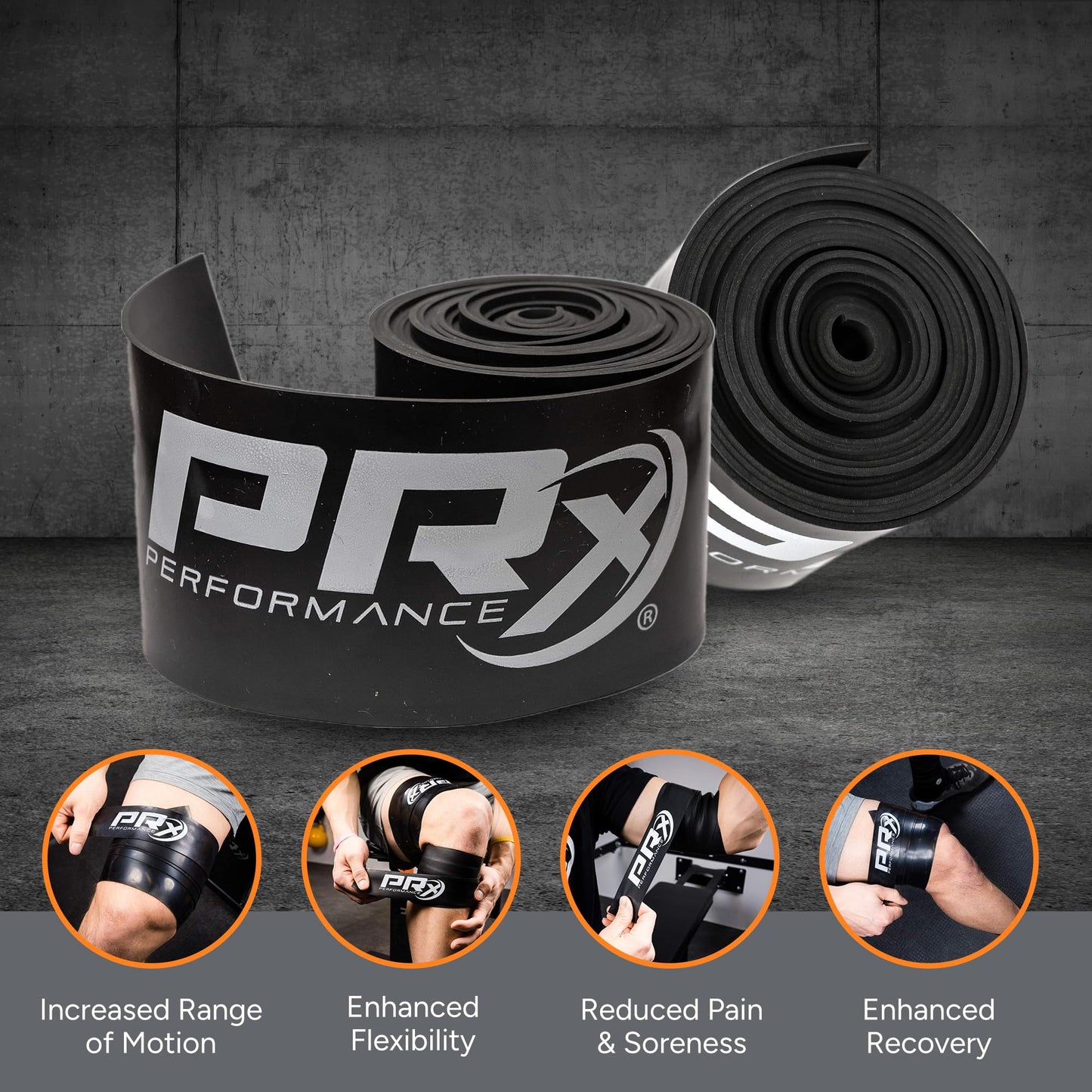 PRx Performance Muscle Compression Floss Band - Recovery & Mobility Enhancement, Gym Ready Compression Band, Improved Circulation, Reduced Soreness, Enhanced Stretching, Knee Tack & Floss Strap - 1mm