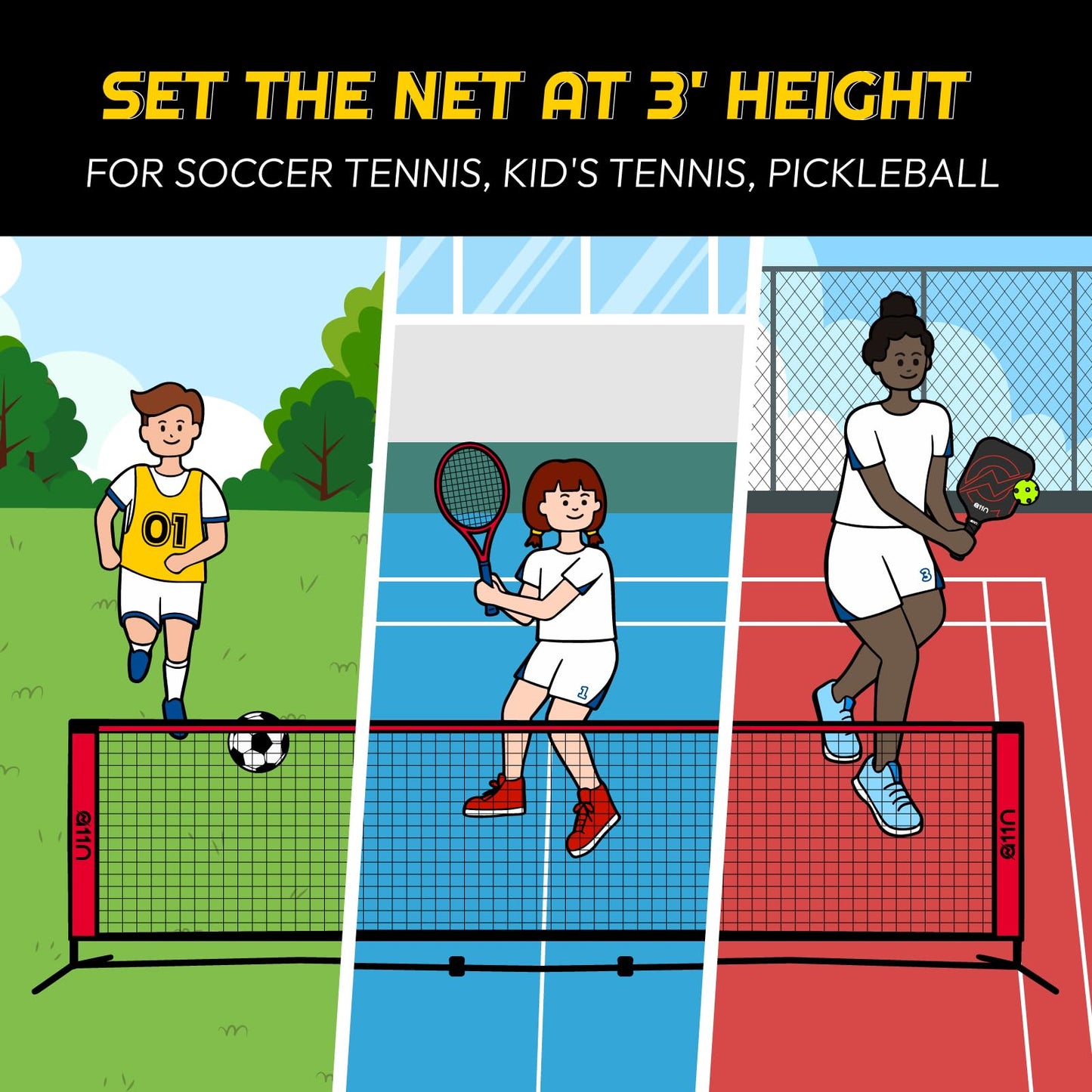 A11N 20ft Badminton Pickleball Net - Height Adjustable for Junior Tennis, Soccer Tennis & Kids Volleyball - Portable for Indoor & Outdoor Play