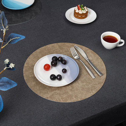 Myir JUN Round Dual-Sided Placemats, Faux Leather Set of 4 for Indoor and Outdoor Dining Tables, Non-Slip Washable Table Mats (Gray Beige)