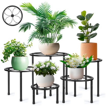 Amaoot 5 Pack Metal Plant Stand, Anti-Rust Iron Plant Stands for Indoor and Outdoor, Heavy Duty Flower Pot Stands for Multiple Plant, Black Potted Plant Holder for Garden Home (5 Pack Black)