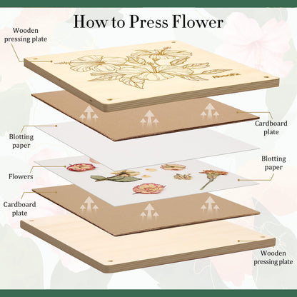 Aboofx Flower Press Kit, Craft Kits 11"x11" 10 Layers Wooden Flower Pressing Kit for Crafts Pressed Flowers and Plant for DIY Art, Preservation for Bookmark Frame Wedding Flower Drying