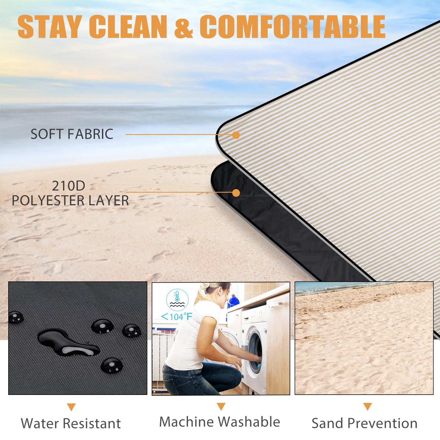 Picnic Blankets Waterproof Extra Large - Outdoor Blanket Sand Free Foldable with Carry Strap for Beach, Camping, Park Grass, Hiking, Travel, Concerts, Indoor (Sand Yellow)