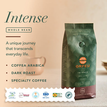 ORFEU - Special Coffee Intense - 100% Arabica Coffee, Dark Roast, Aroma of Toasted Caramel & Fruit Jam, Low Acidity, Made In Brazil, Velvety Body - 250g, 8.8oz