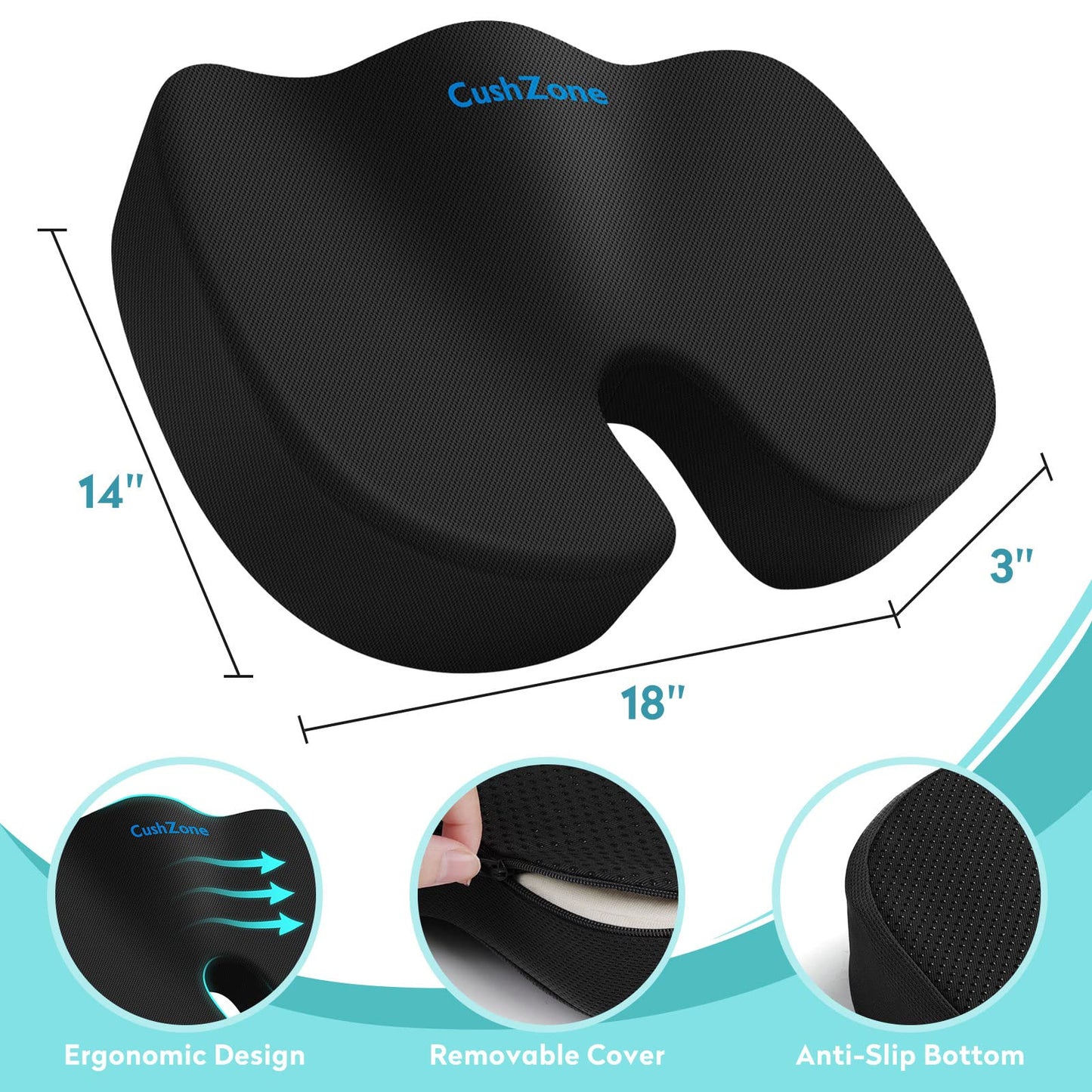Office Chair Seat Cushion, Cooling Gel Enhanced Memory Foam Cushion for Long Sitting - Back, Sciatica, Coccyx, Tailbone Pain Relief Pillow - for Office, Gaming, Car, Wheelchair - Black, Large