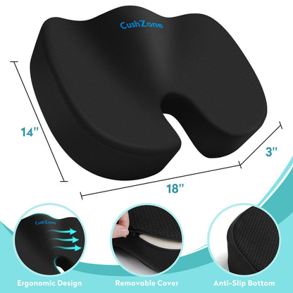 Office Chair Seat Cushion, Cooling Gel Enhanced Memory Foam Cushion for Long Sitting - Back, Sciatica, Coccyx, Tailbone Pain Relief Pillow - for Office, Gaming, Car, Wheelchair - Black, Large