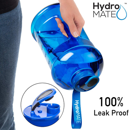 NatureWorks HydroMATE Half Gallon Water Bottle with Times to Drink BPA Free Leak Proof Reusable Jug with Handle 64 oz