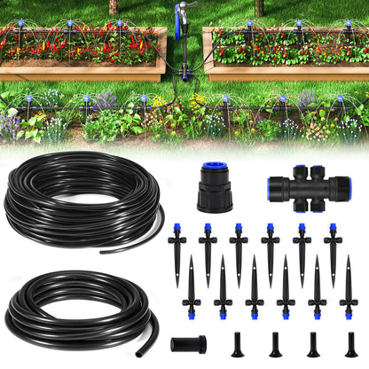HIRALIY 50FT Garden Watering System, Drip Irrigation Kits for Plants, New Quick Connector, Blank Distribution Tubing, Saving Water Automatic Irrigation Equipment for Patio Lawn