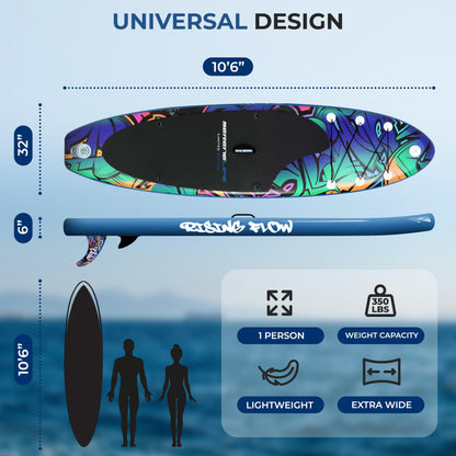 SereneLife Inflatable Stand Up Paddle Board - Wide Stable Design, Non-Slip Deck for Adults & Youth with Premium Paddle Board Accessories: Carry Bag, Dual Action Pump, Paddle, Ankle Leash - 10'6"