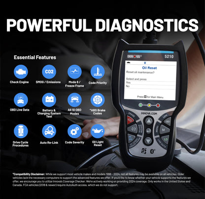 Innova 5210 OBD2 Scanner & Engine Code Reader, Battery Tester, Live Data, Oil Reset, Car Diagnostic Tool for Most Vehicles, Bluetooth Compatible with America's Top Car Repair App