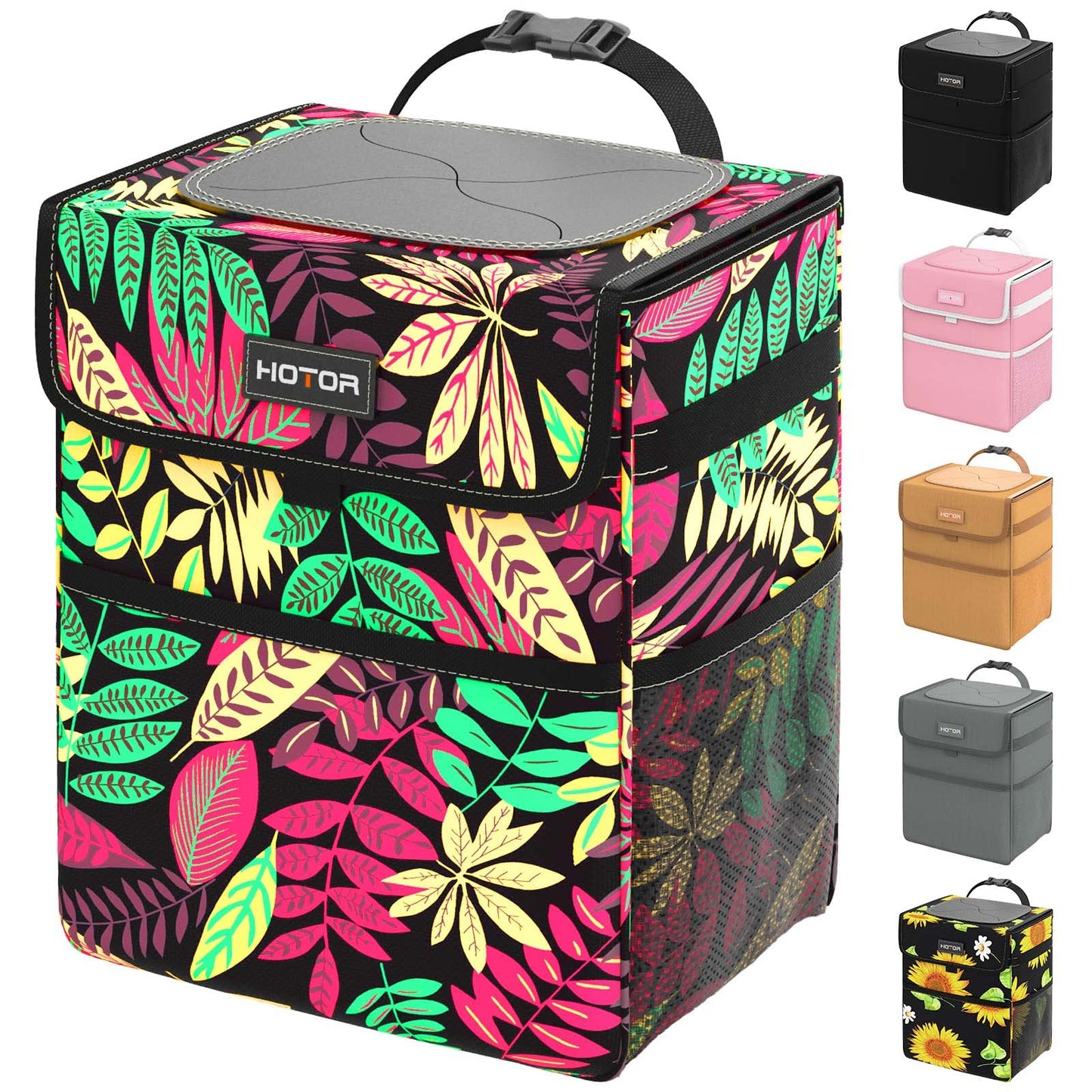 HOTOR Car Trash Can - Leak-Proof Car Organizer and Storage Bag for The Back/Front/Console of Any Cars,Sedans, SUVs & Trucks Easy-to-Install Car Accessory Interior, Leaves Print