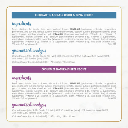 Purina Fancy Feast Grain Free Wet Cat Food Pate Variety Pack Gourmet Naturals–Beef, Chicken, Salmon, Trout and Tuna - (2 Packs of 12) 3 oz. Cans