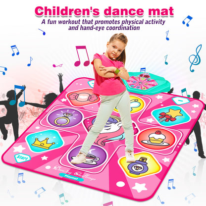 Kusntin Unicorn Dance Mat, Dance Mixer Rhythm Step Play Mat, Pink Dance Pad with LED Lights, Adjustable Volume, Built-in Music, 5 Game Modes, Xmas B-Day Gifts for 3-12 Years Old Girls Toys