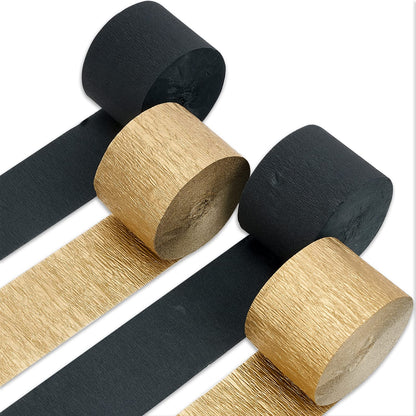 PartyWoo Crepe Paper Streamers 4 Rolls 328ft, Pack of Black and Gold Crepe Paper for Party, Wedding, Birthday, New Year's Eve Decorations (1.8 Inch x 82 Ft/Roll)